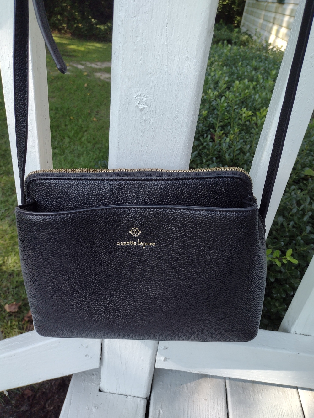Nanette Lepore Womens Black Handbag with Gold Tone Hardware